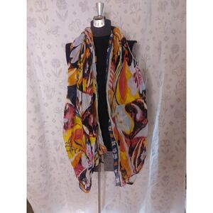 Rectangle‎ Floral Pink Orange Yellow Black Scarf Shawl